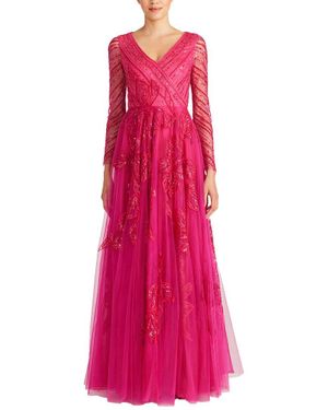THEIA Dahlia V Neck Beaded Gown - Pink