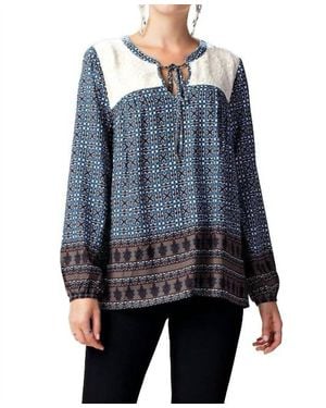 Kori Border Print Lace Top - Blue