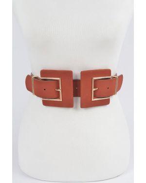 Fashnzfab Two Buckle Faux Suede Belt - Brown