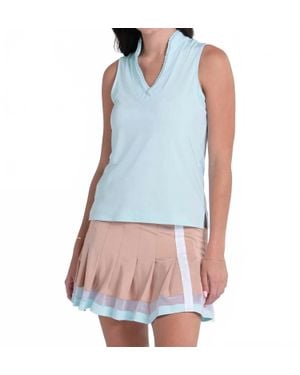 Lucky in Love Pleated Placket Sleeveless Top - Blue