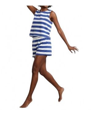 Anniewear Stripe Knit Top And Short Set - Blue