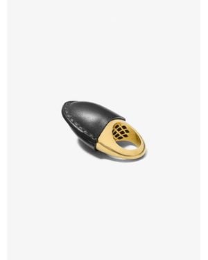 Michael Kors Leather-Wrapped 24K--Plated Brass Dome Ring - White