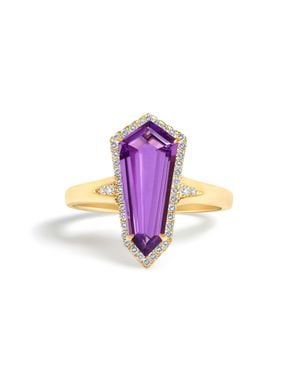 Haus of Brilliance 10K Amethyst Shield And 1/6 Cttw Diamond Cocktail Ring - Purple