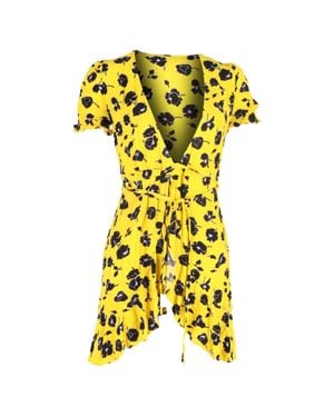 Diane von Furstenberg Floral Print Mini Wrap Dress - Yellow