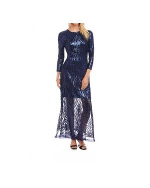 Karen Kane 3/4 Sleeve Sequin Side Slit Dress - Blue