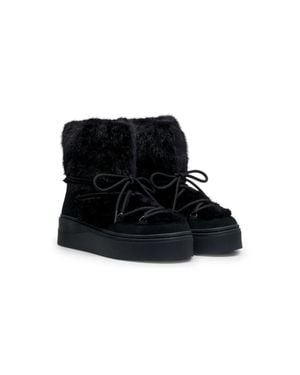 HUGO Platform Boots With Faux-Fur Uppers - Black