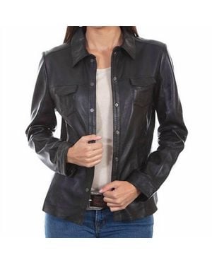 Scully Lamb Leather Shirt Jacket - Black