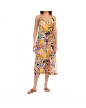 Karen Kane Taryn Tropical Side Midi Slit Dress - Multicolor