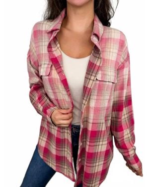White Birch Plaid Flannel Button-Up Shirt - Pink