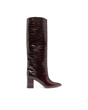 Paris Texas Calf Leather Crocodile Knee-High Boots - Brown