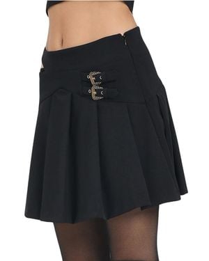 Versace Jeans Couture Pleated Flared Skirt With Structured Waistband And Accents - Black