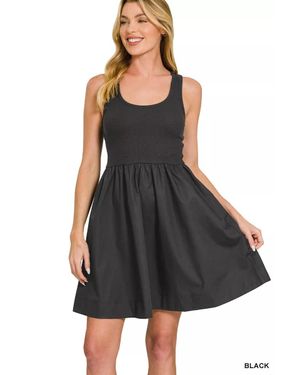 TRUEDAMES Combined Knit & Woven Midi Dress - Black