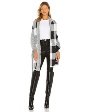Bella Dahl Poncho Ml Check Knit Hooded Sweater Cozy Jdm2001 - Gray