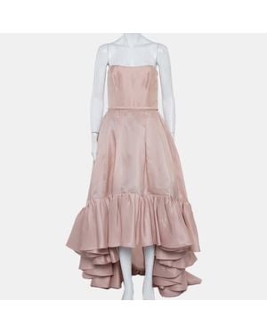 Reem Acra Silk Ruffled Asymmetric Hem Strapless Gown - Pink