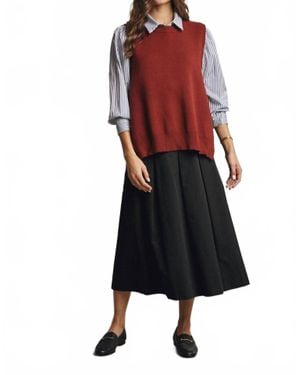 Forte Pleated A-Line Midi Skirt - Red