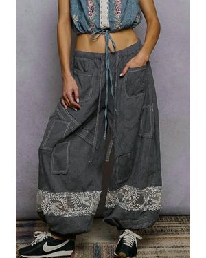 Pol Double Gauze Lace Patch Sweatpants - Gray