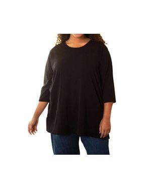 On The Plus Side Cotton 3/4 Sleeve U-Neck Tee - Black
