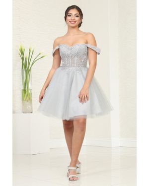 TRUEDAMES Floral Lace Embellished Corset Hoco Dress - Metallic