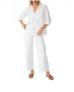 Level 99 Camille Exposed Button Wide Leg Pants - White