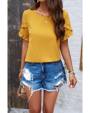 TRUEDAMES Crewneck Chiffon Polka Dot Ruffle Short Sleeved To - Blue