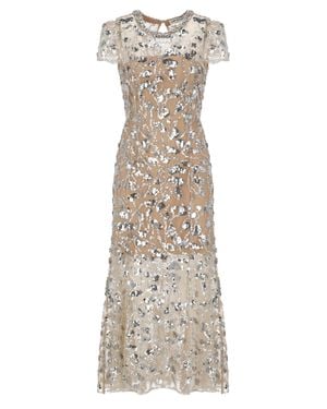Self-Portrait Sparkling Midi Dress With Strass And Rear Button Details - Natural