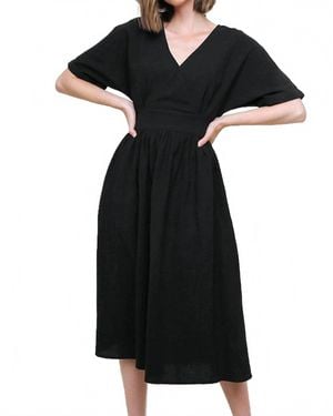 Umgee Surplice Cotton Midi Dress - Black