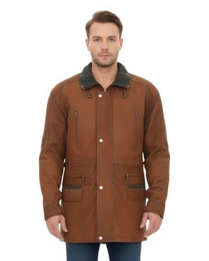 Infinity Leather Nubuck Leather Parka Coat- Gatton - Brown