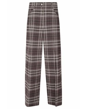 Alysi Choco Cotton Tartan Straight-Leg Pants - Gray