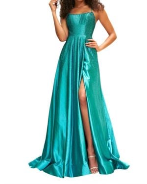 Sherri Hill Lace Up Back Dress in Blue | Lyst