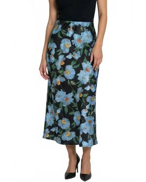 Miss Sparkling Satin Floral Print Skirt - Green