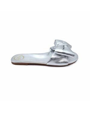 Solei Sea Rafie Bow Slide Sandals - White