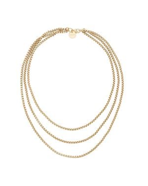 Eklexic Triple Layer Thin Luciana Box Chain Necklace - Metallic