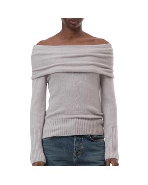 Closed Wide Collar Long Sleeve Sweater - Gray