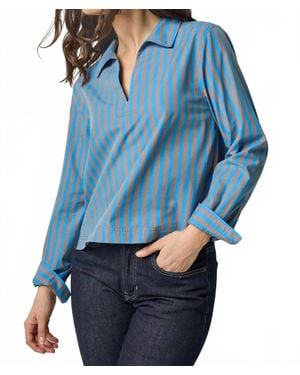 Lilla P Striped Split Neck Collared Shirt - Blue