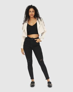 Belle & Bloom Cropped Trench Coat with Hardware - White