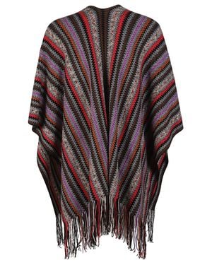 Missoni Vibrant Zigzag Pattern Poncho With Fringed Edges - Black