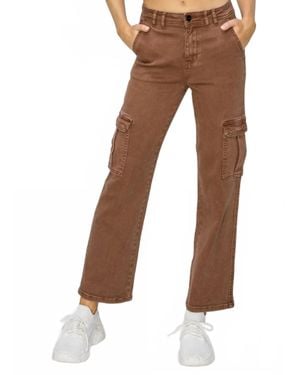 Risen High Rise Crop Straight Cargo Pants - Brown