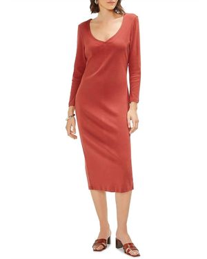 Three Dots V Neck Midi Sweatshirt Dress - Red