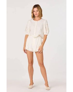 Astr Joellyn Embroidered Cutwork Linen Shorts - Natural