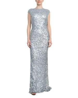 TRUEDAMES Boat Neck Cap Sleeve Cowl Back Bodycon Sequined Gown - Metallic