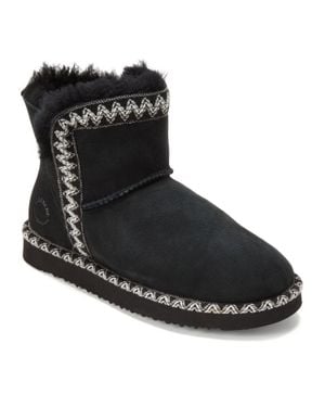 Dearfoams Fireside By Perth Genuine Shearling Fold Down Bootie With Embroidery - Black