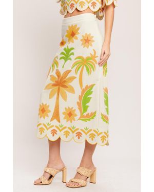 TRUEDAMES Vintage Island Woven Midi Skirt - Yellow
