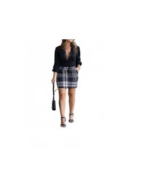 Julia Rose Amelia Plaid Jogger Skirt - Black