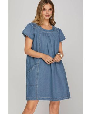 She + Sky Smocked Ruffle Dress - Blue