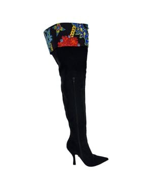 Versace Over The Knee Boots W/ Crystals - Black
