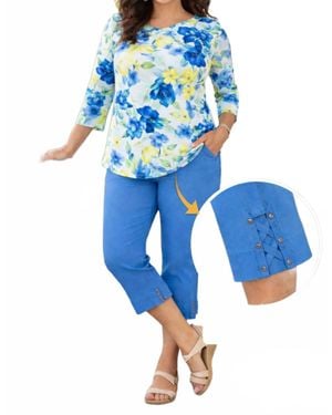 I TOUCH Lattice Hem Detailed Capri - Blue