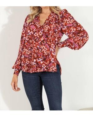 Veronica M Sofie V Neck Cuffed Blouse - Red