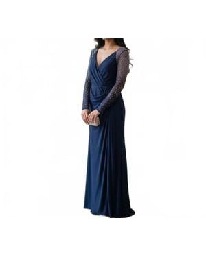 Betsy & Adam Embellished Sheer Sleeve Wrap Maxi Dress - Blue