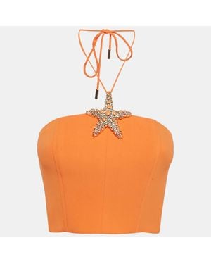 David Koma Crepe Strafish Detail Corset Crop Top And Skirt Set - Orange