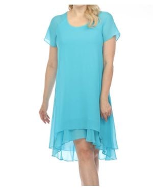 Joseph Ribkoff Asymmetric Chiffon Layered Short Sleeve Trapeze Dress - Blue